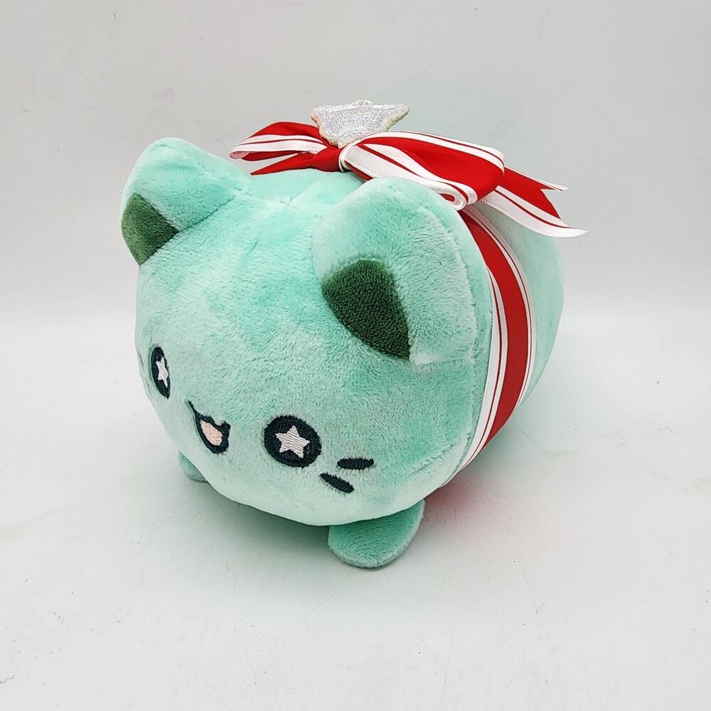 Aurora Tasty Peach Meowchi Cat Stuffed Plush Toy 8" Christmas Ribbon Green 2023